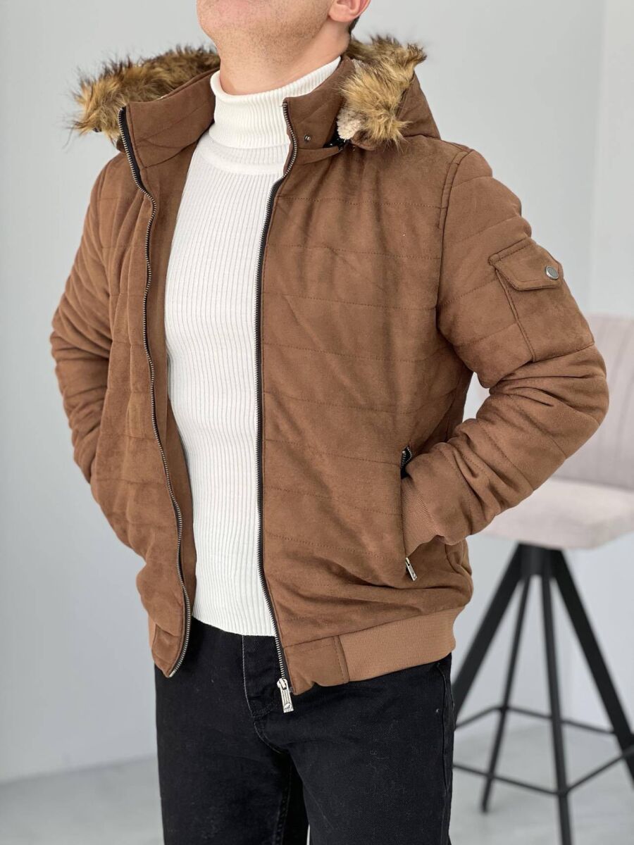 HOODED MEN PUFFER JACKET IN BROWN COLOR - 3