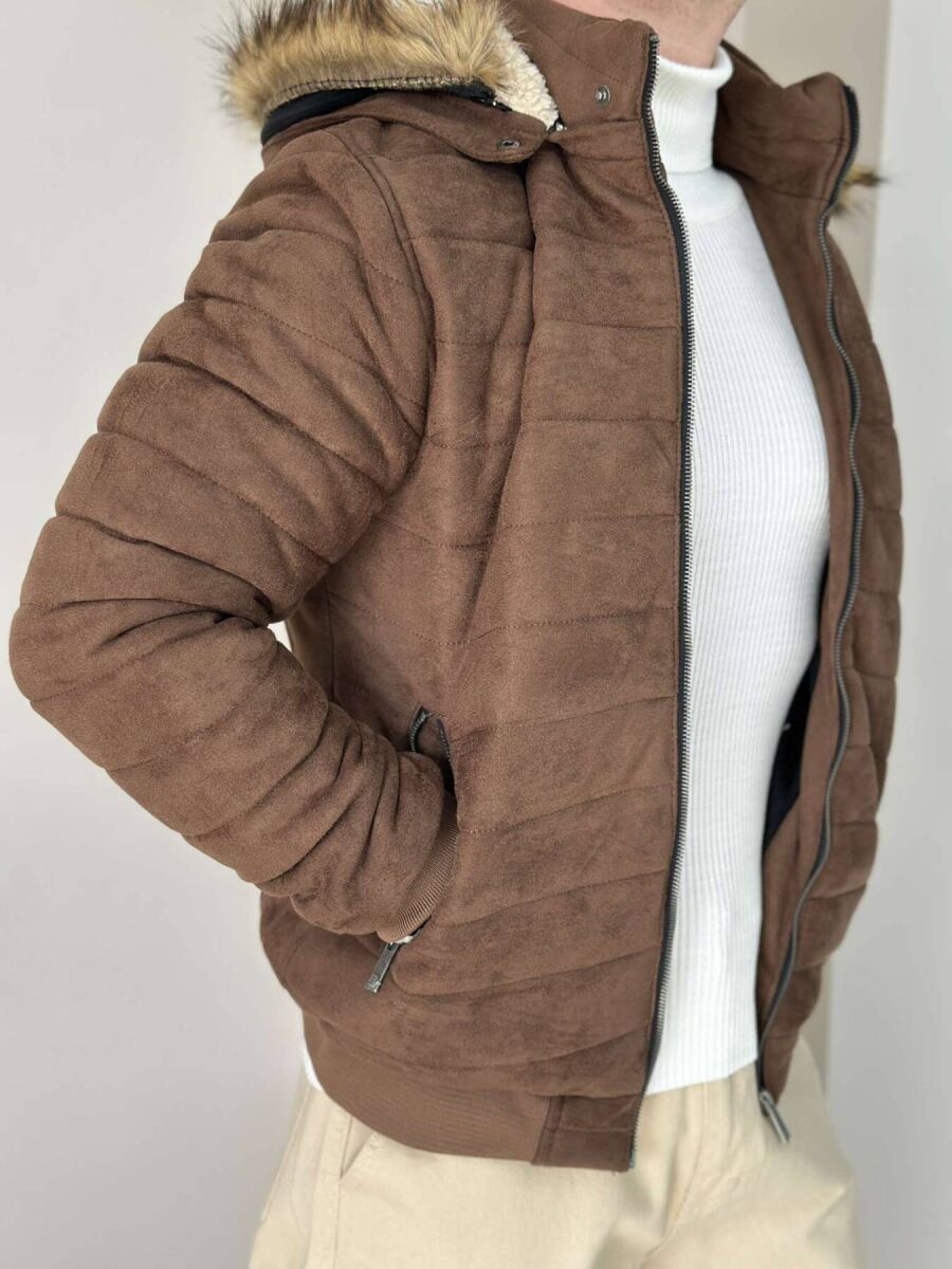 HOODED MEN PUFFER JACKET IN CHOCOLATE COLOR - 1