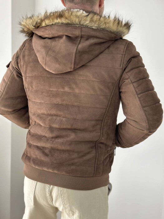 HOODED MEN PUFFER JACKET IN CHOCOLATE COLOR - 2