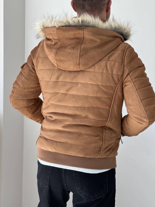 HOODED MEN PUFFER JACKET IN LIGHT BROWN COLOR - 5