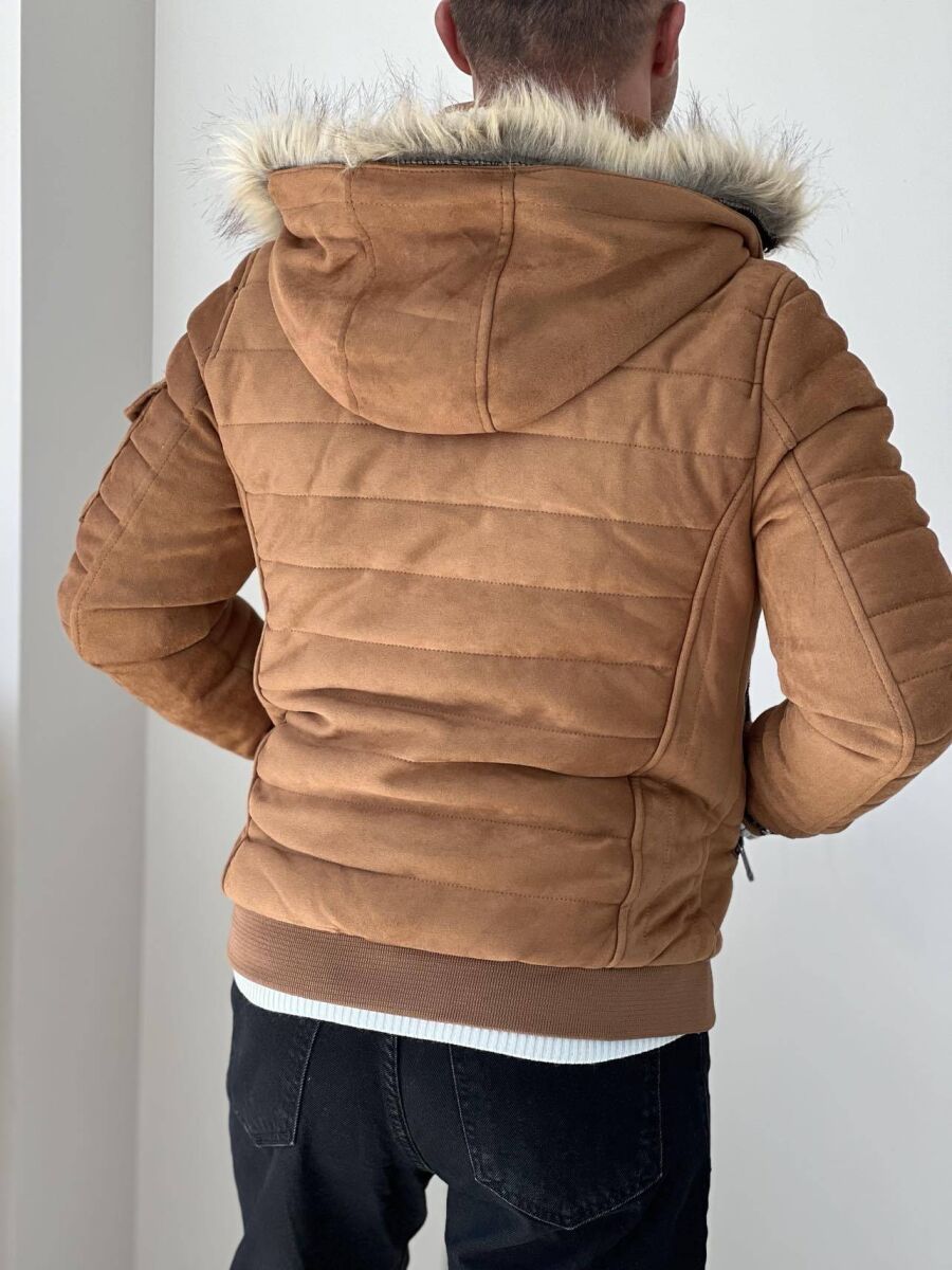 HOODED MEN PUFFER JACKET IN LIGHT BROWN COLOR - 5