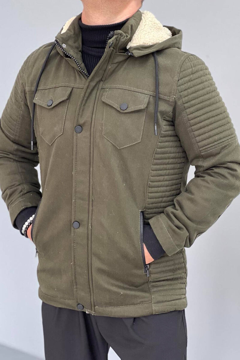 HOODED MEN PUFFER JACKET IN OLIVE COLOR - 1