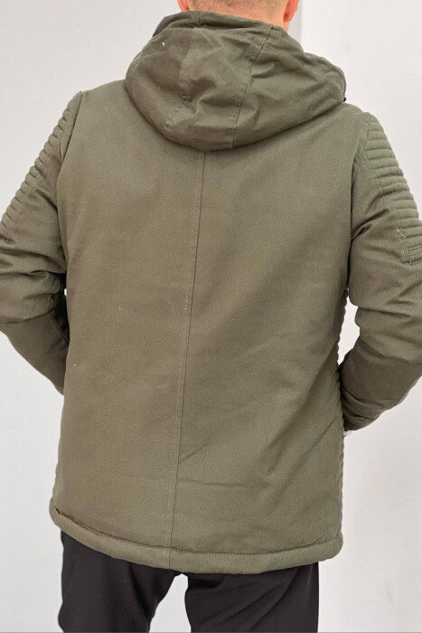 HOODED MEN PUFFER JACKET IN OLIVE COLOR - 2