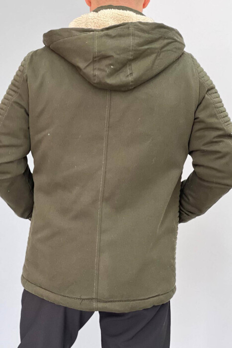 HOODED MEN PUFFER JACKET IN OLIVE COLOR - 3