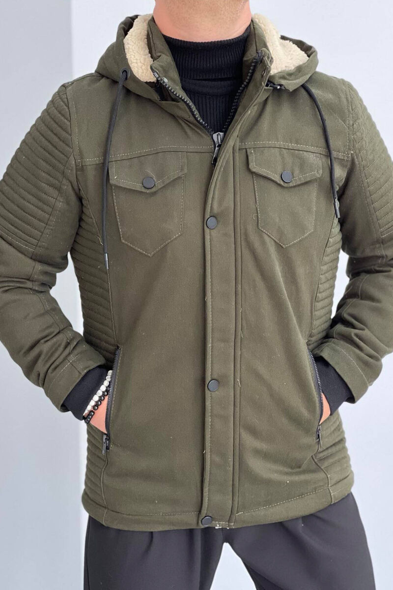 HOODED MEN PUFFER JACKET IN OLIVE COLOR - 5