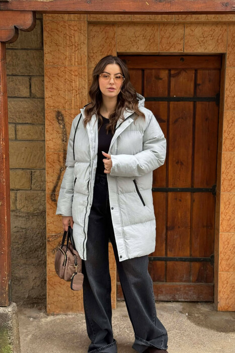 HOODED WOMEN PUFFER JACKET LIGHT GREY/GZ 