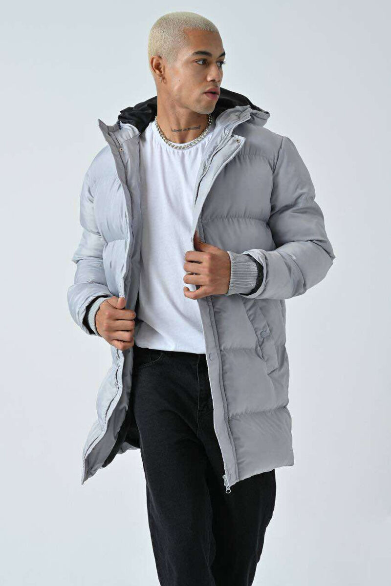 HOODED MEN PUFFER JACKET LIGHT GREY/GZ - 2