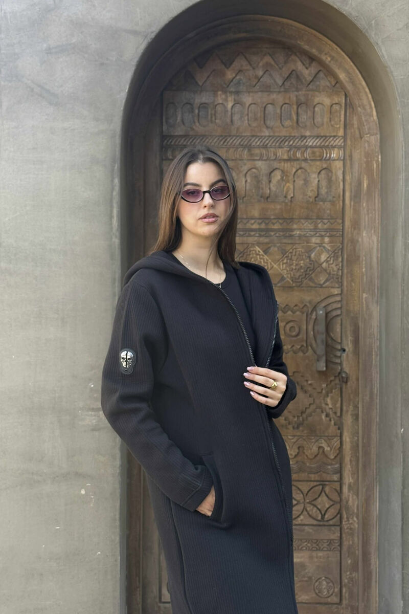 HOODED ONE COLOR LONG WOMEN CARDIGAN BLACK/ E ZEZE - 2