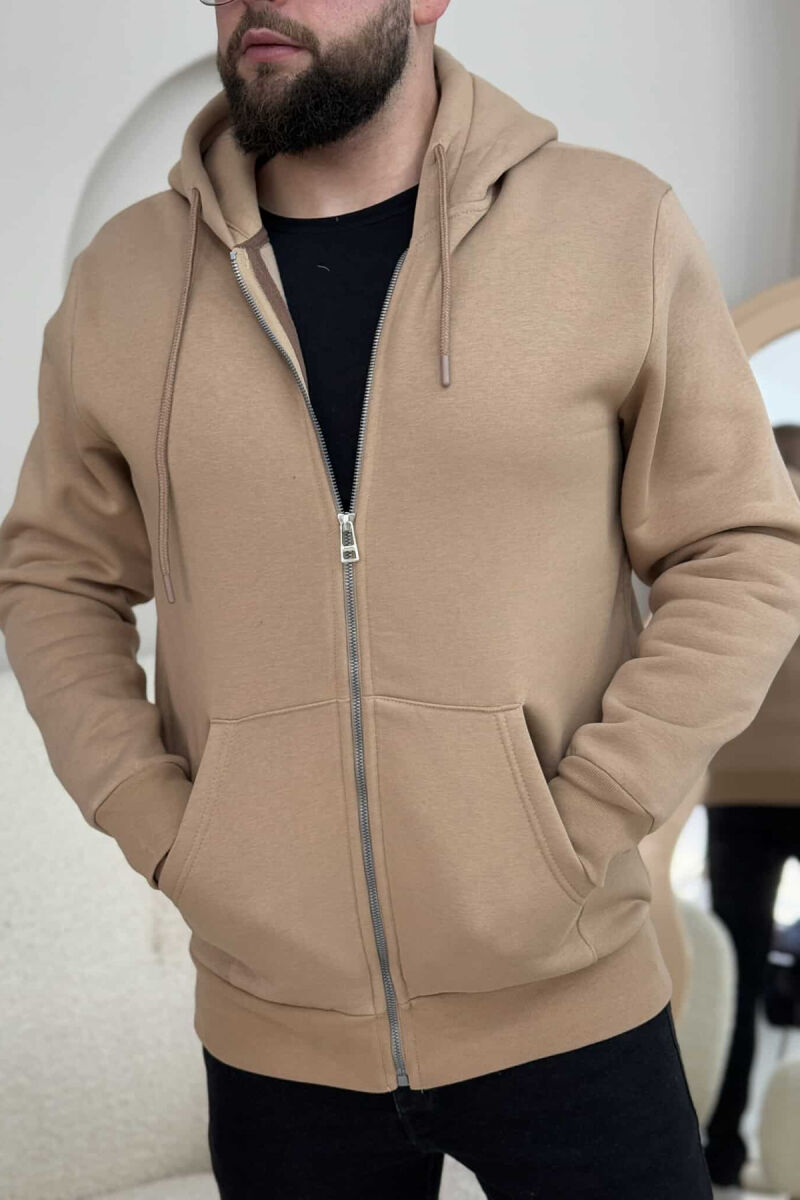 HOODED ONE COLOR MEN JACKET BEIGE/BEZHE - 1