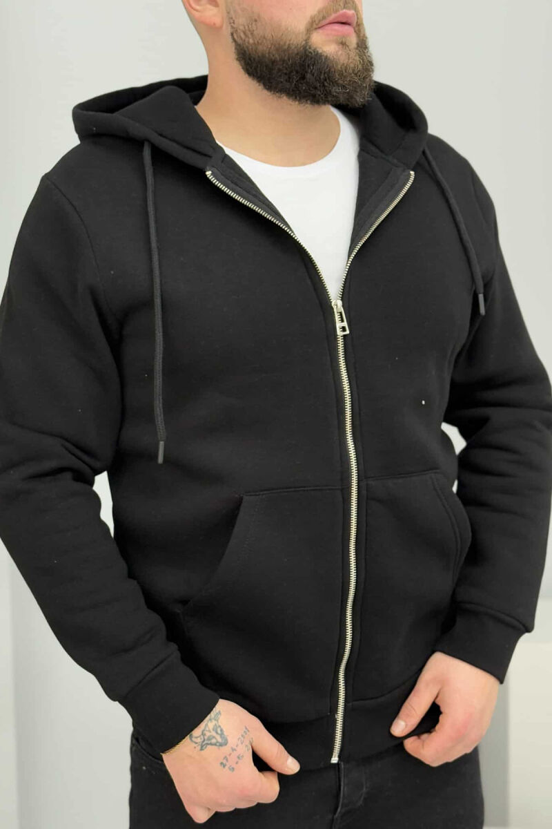 HOODED ONE COLOR MEN JACKET BLACK/ E ZEZE - 1