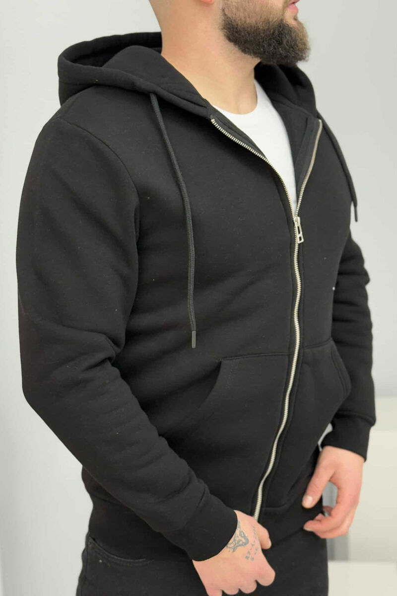 HOODED ONE COLOR MEN JACKET BLACK/ E ZEZE - 4