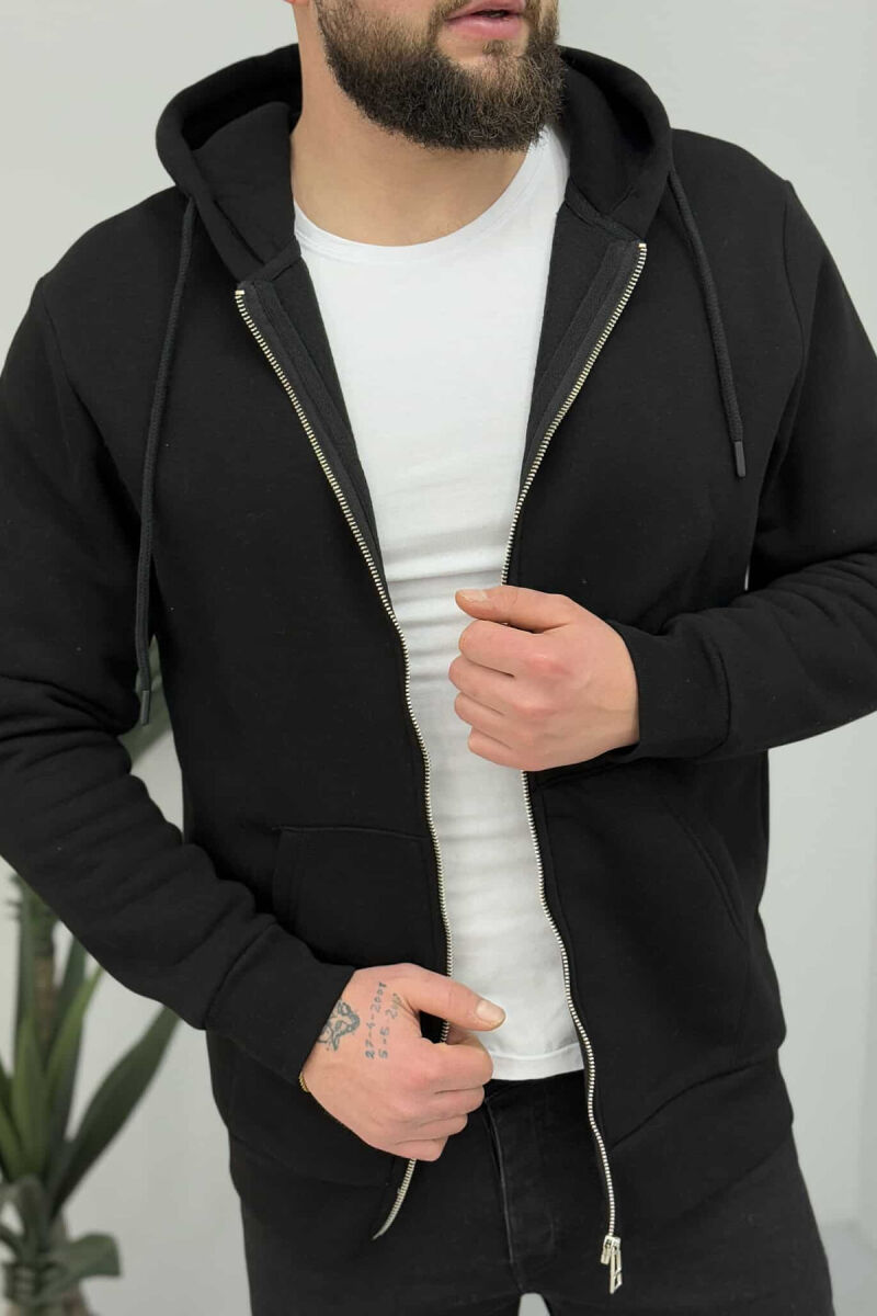 HOODED ONE COLOR MEN JACKET BLACK/ E ZEZE - 5