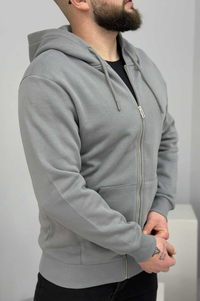 HOODED ONE COLOR MEN JACKET GREY/GRI - 3