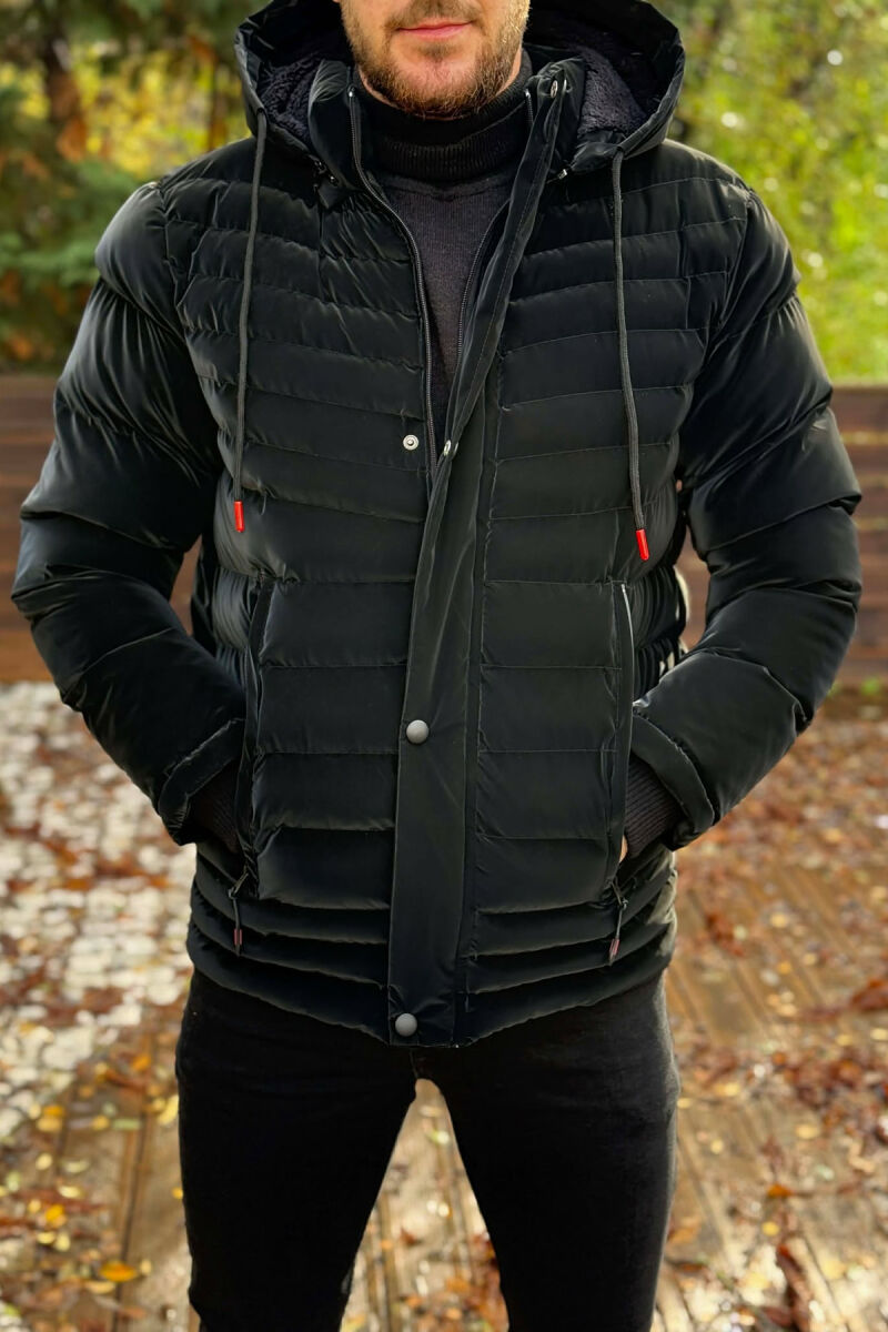 HOODED ONE COLOR MEN PUFFER JACKET BLACK/ E ZEZE - 2