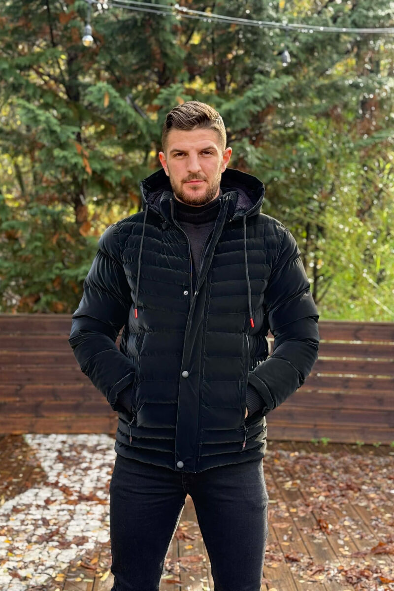 HOODED ONE COLOR MEN PUFFER JACKET BLACK/ E ZEZE - 3