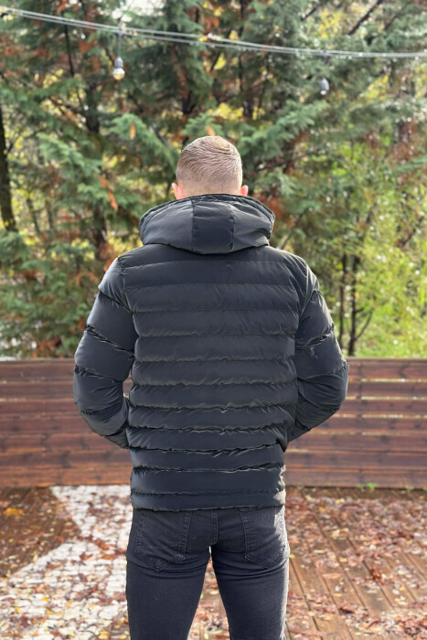 HOODED ONE COLOR MEN PUFFER JACKET BLACK/ E ZEZE - 4