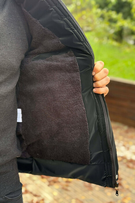 HOODED ONE COLOR MEN PUFFER JACKET BLACK/ E ZEZE - 5