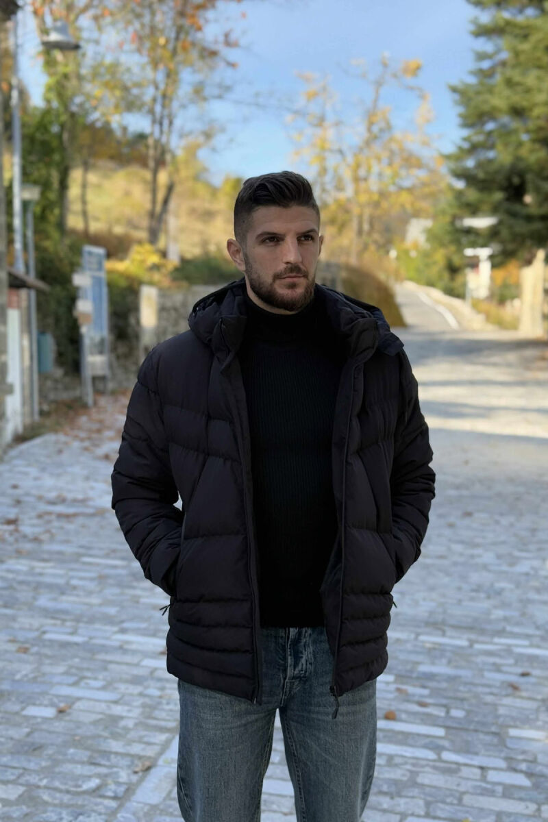 HOODED ONE COLOR MEN PUFFER JACKET BLACK/ E ZEZE - 1