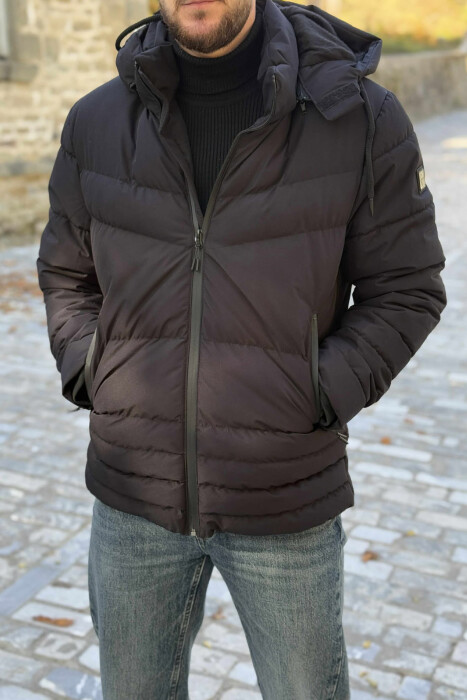 HOODED ONE COLOR MEN PUFFER JACKET BLACK/ E ZEZE - 3