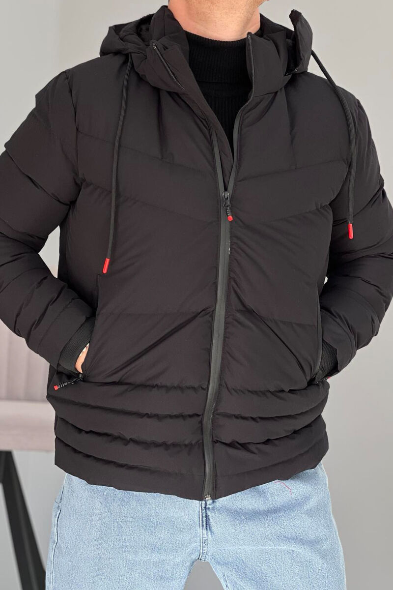 HOODED ONE COLOR MEN PUFFER JACKET BLACK/ E ZEZE - 5