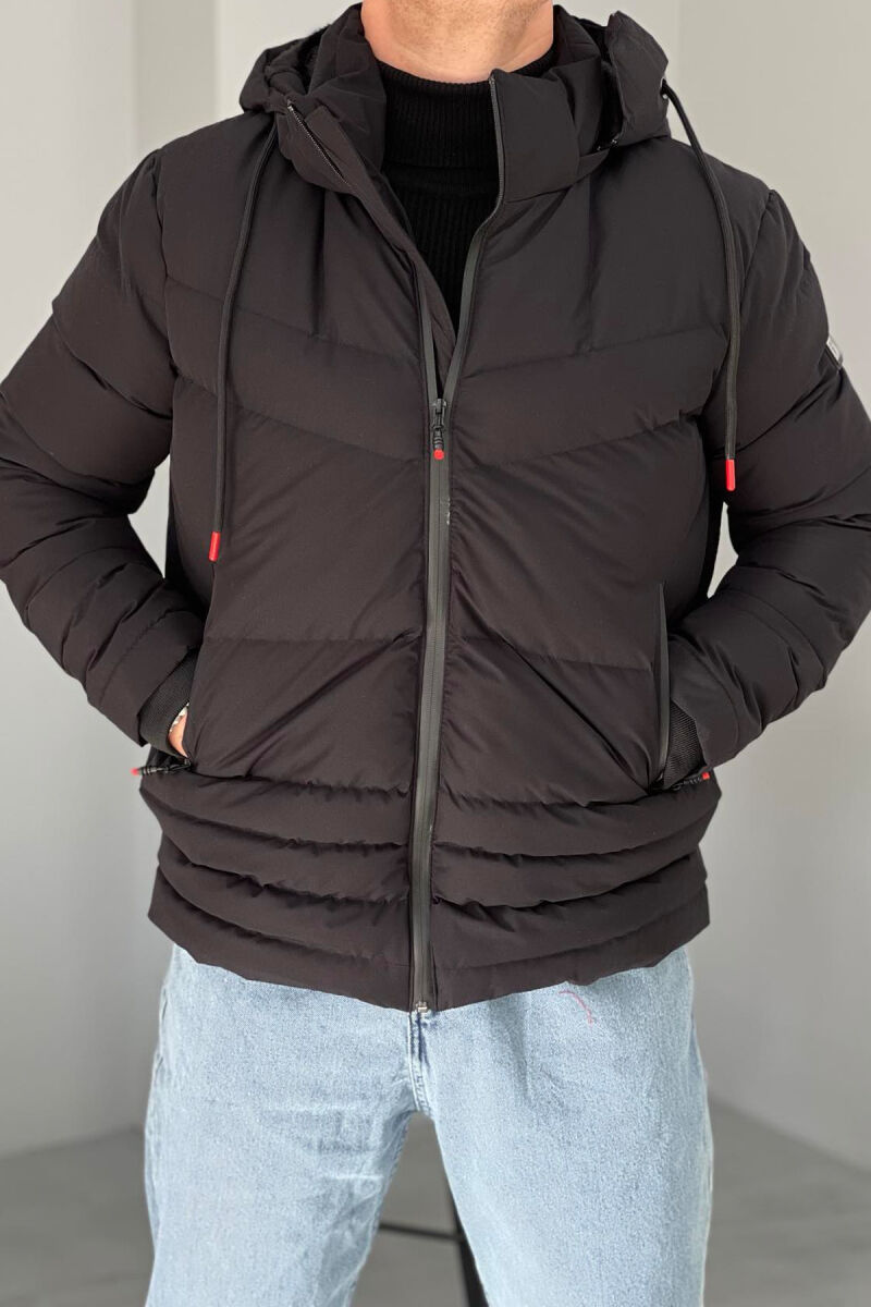 HOODED ONE COLOR MEN PUFFER JACKET BLACK/ E ZEZE - 6