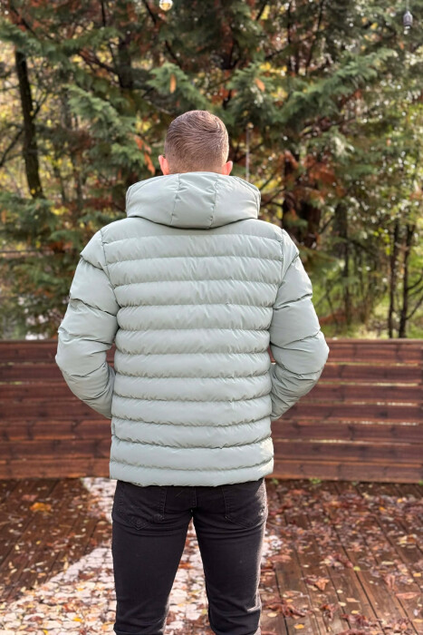 HOODED ONE COLOR MEN PUFFER JACKET BLUE STONE/GK - 5