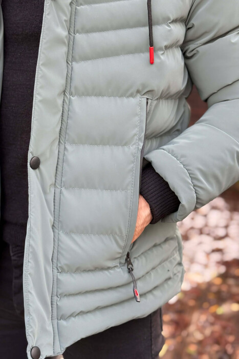 HOODED ONE COLOR MEN PUFFER JACKET BLUE STONE/GK - 6