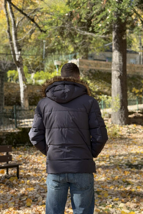 HOODED ONE COLOR MEN PUFFER JACKET DARK GREY/GEE - 4