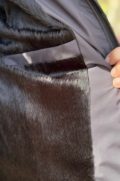 HOODED ONE COLOR MEN PUFFER JACKET DARK GREY/GEE - 5