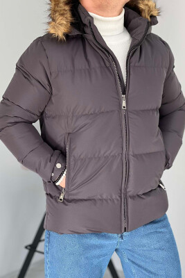 HOODED ONE COLOR MEN PUFFER JACKET DARK GREY/GEE 