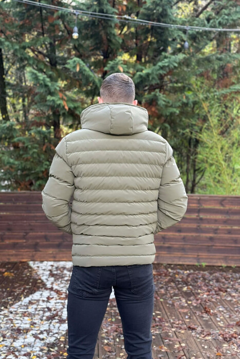 HOODED ONE COLOR MEN PUFFER JACKET GREEN/JESHILE - 2