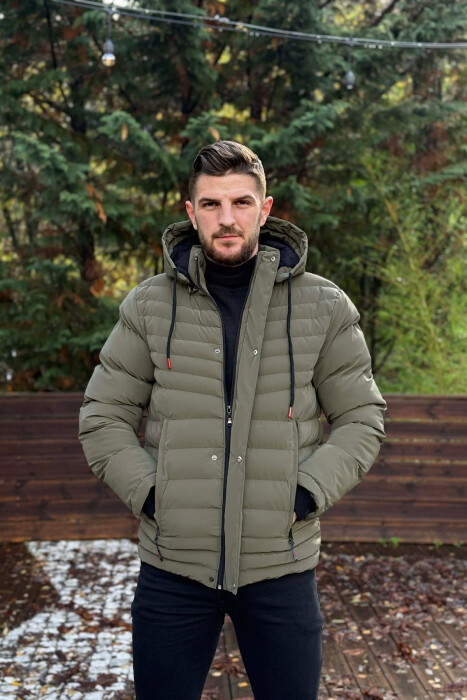 HOODED ONE COLOR MEN PUFFER JACKET GREEN/JESHILE - 3