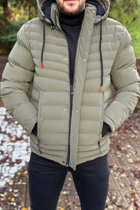 HOODED ONE COLOR MEN PUFFER JACKET GREEN/JESHILE - 4