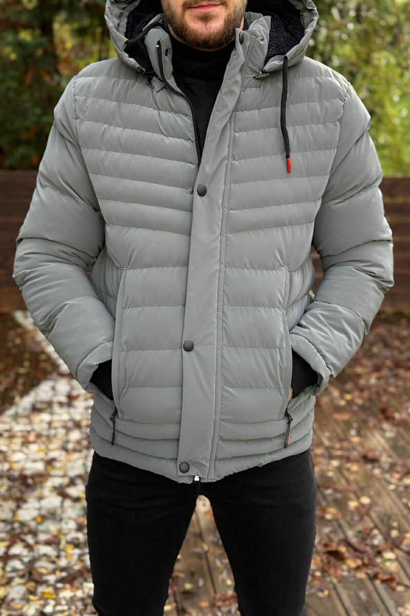 HOODED ONE COLOR MEN PUFFER JACKET GREY/GRI - 2