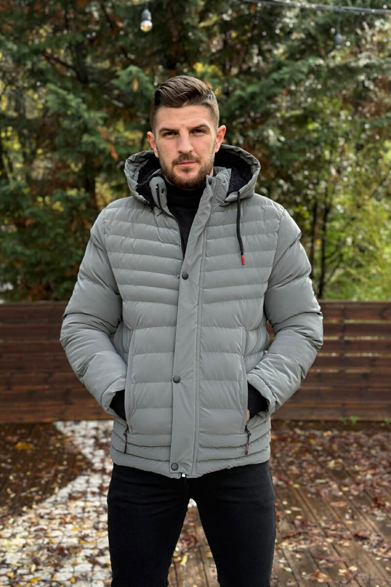 HOODED ONE COLOR MEN PUFFER JACKET GREY/GRI - 3