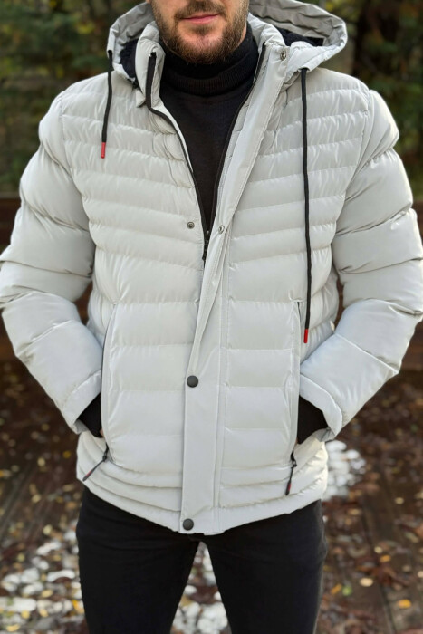 HOODED ONE COLOR MEN PUFFER JACKET LIGHT GREY/GZ - 2
