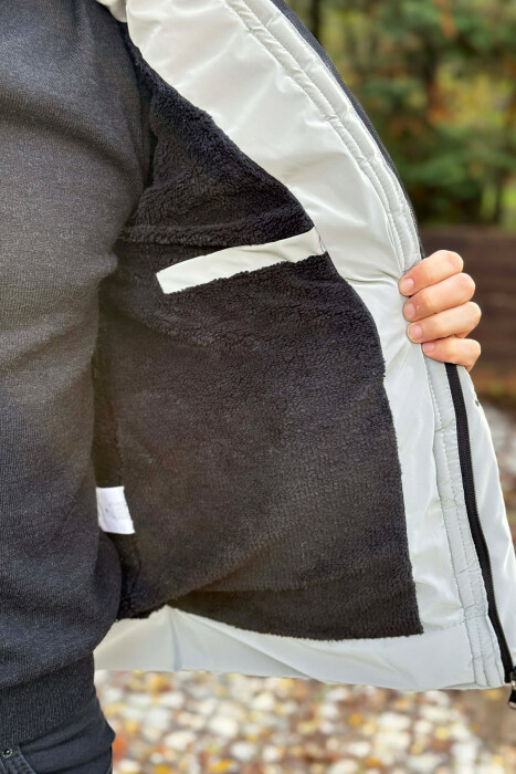 HOODED ONE COLOR MEN PUFFER JACKET LIGHT GREY/GZ - 5