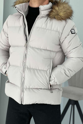 HOODED ONE COLOR MEN PUFFER JACKET LIGHT GREY/GZ 