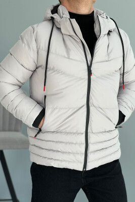 HOODED ONE COLOR MEN PUFFER JACKET LIGHT GREY/GZ 