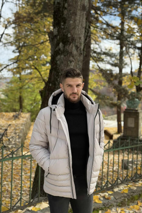 HOODED ONE COLOR MEN PUFFER JACKET LIGHT GREY/GZ - 2