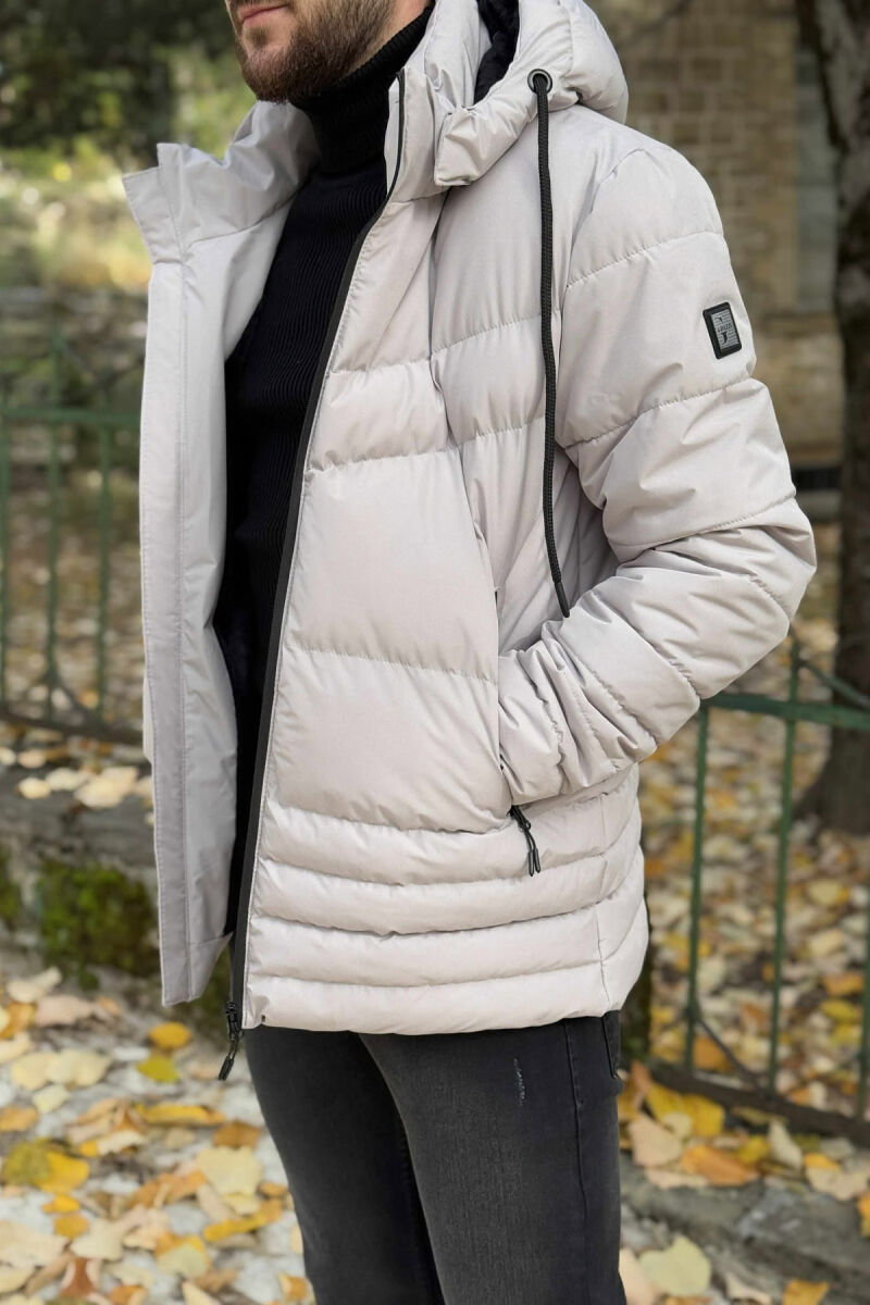 HOODED ONE COLOR MEN PUFFER JACKET LIGHT GREY/GZ - 3