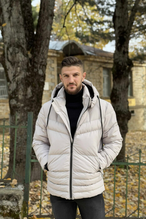 HOODED ONE COLOR MEN PUFFER JACKET LIGHT GREY/GZ - 4