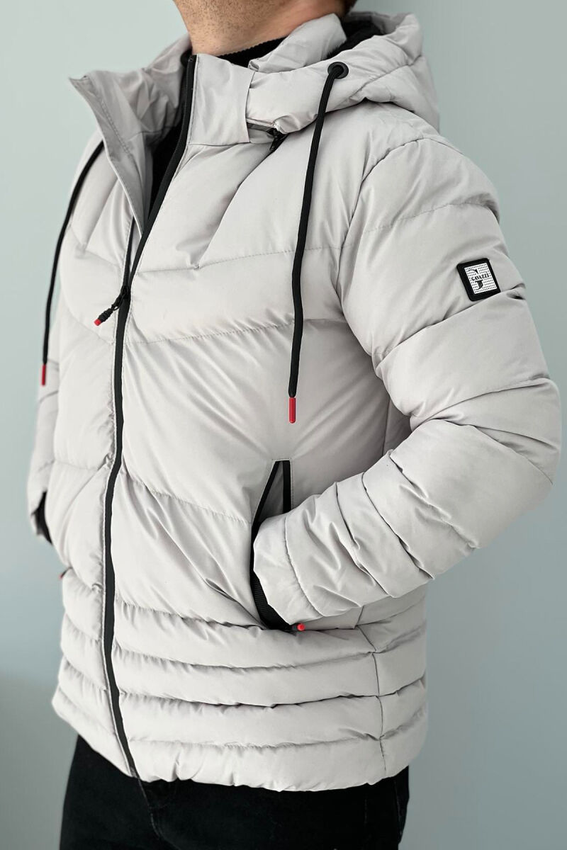 HOODED ONE COLOR MEN PUFFER JACKET LIGHT GREY/GZ - 2