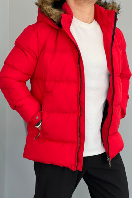 HOODED ONE COLOR MEN PUFFER JACKET RED/E KUQE 