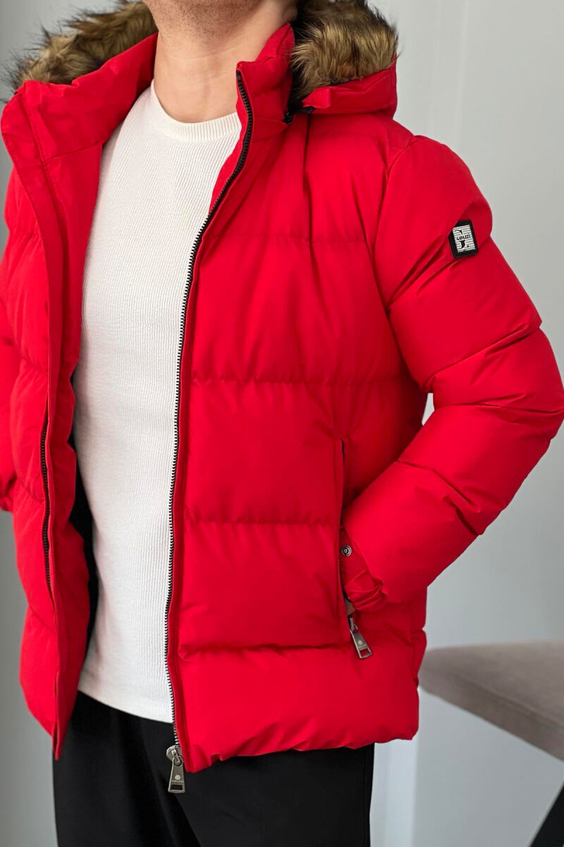 HOODED ONE COLOR MEN PUFFER JACKET RED/E KUQE - 2