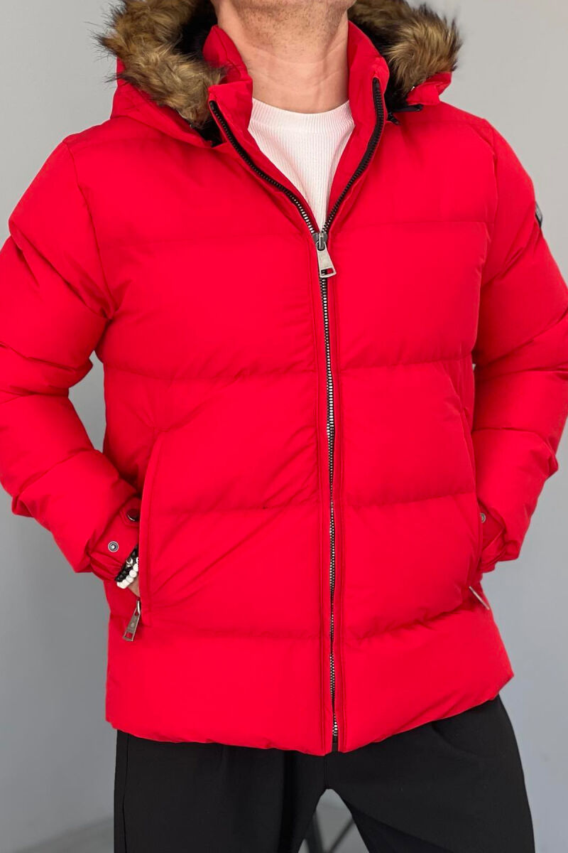 HOODED ONE COLOR MEN PUFFER JACKET RED/E KUQE - 6