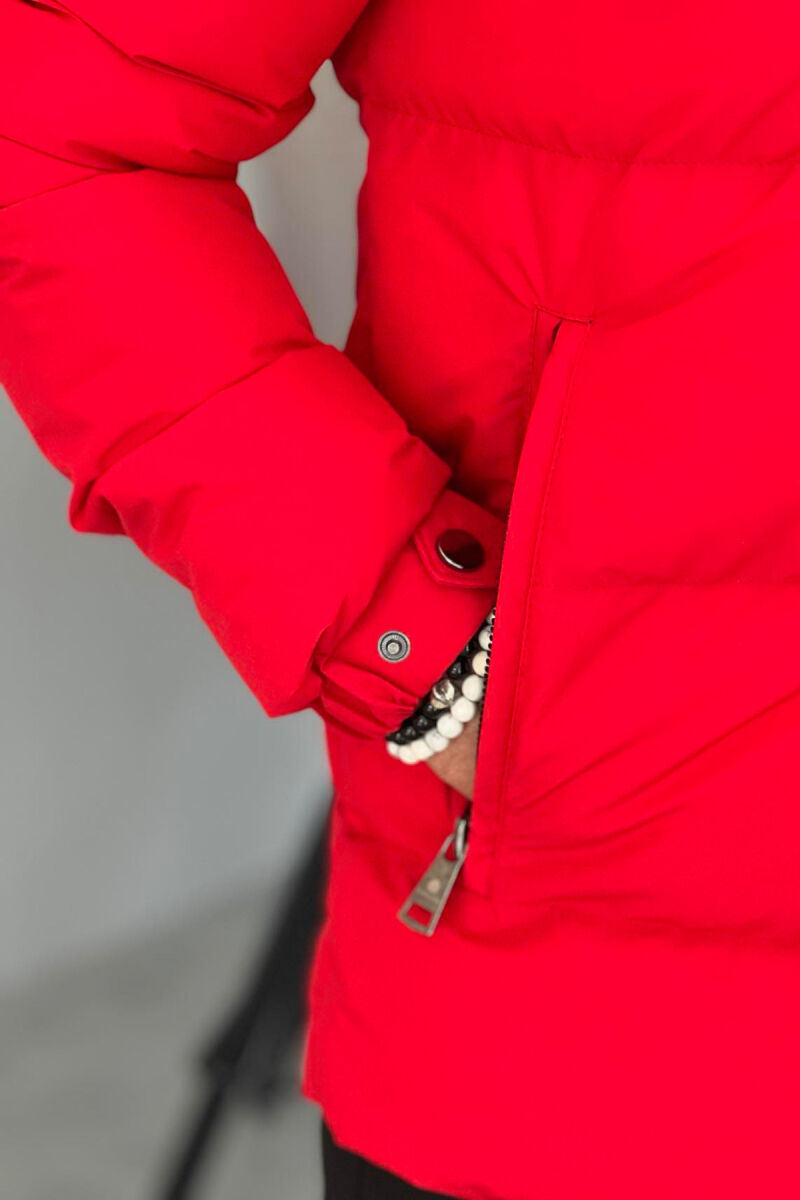 HOODED ONE COLOR MEN PUFFER JACKET RED/E KUQE - 7