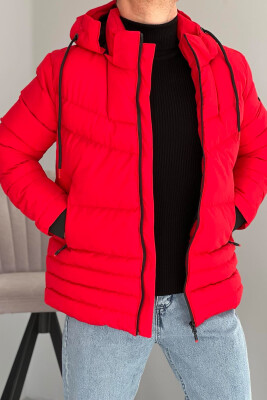 HOODED ONE COLOR MEN PUFFER JACKET RED/E KUQE 