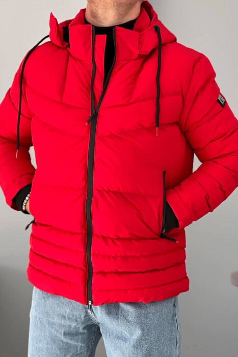 HOODED ONE COLOR MEN PUFFER JACKET RED/E KUQE - 4