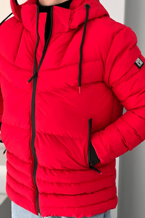 HOODED ONE COLOR MEN PUFFER JACKET RED/E KUQE - 5